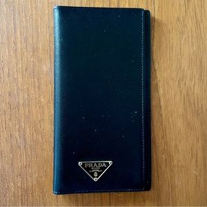 Vintage Prada Saffiano Leather Bi-Fold Wallet Checkbook Cover - Black - Like New